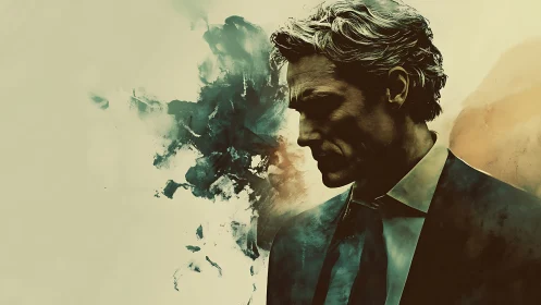 Brooding Suit Silhouette Drowning In Smoky Daydreams.