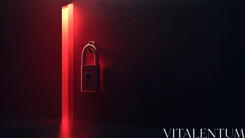 Minimalist red-lit padlock symbolizes abstract cyber security