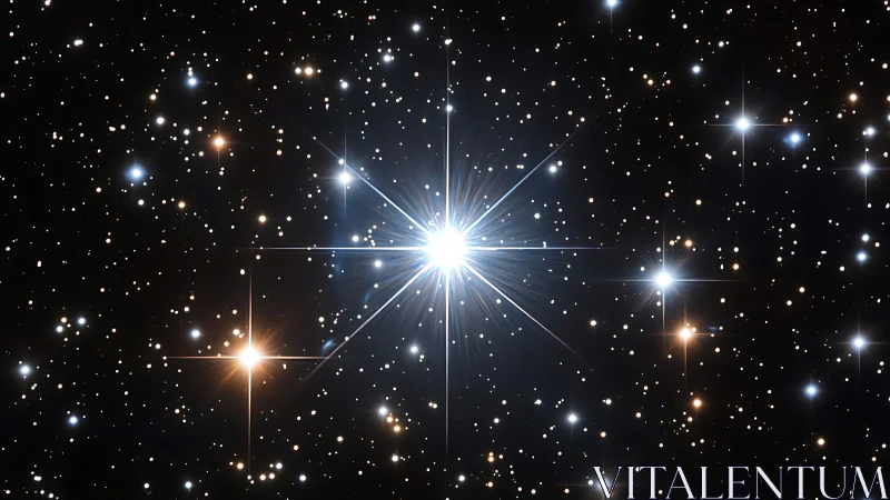 Brilliant foreground star radiates across dense starfield