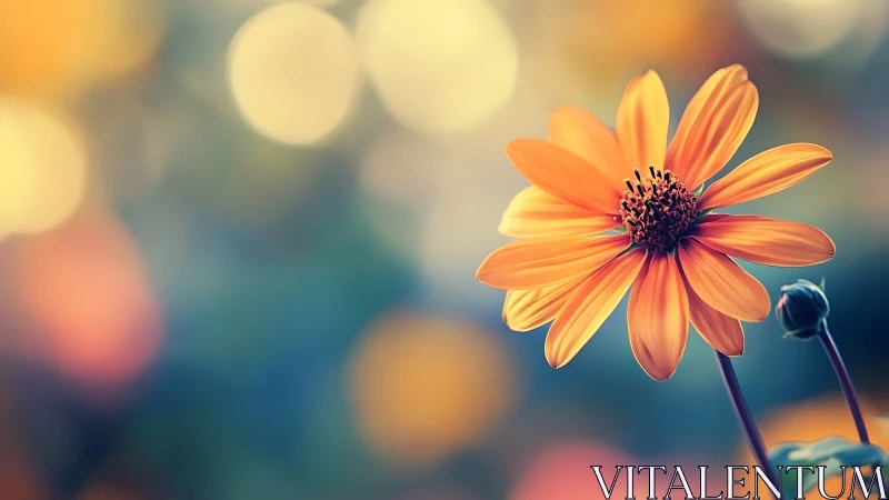 Orange Gerbera Daisy with Shallow Depth of Field and Bokeh Background