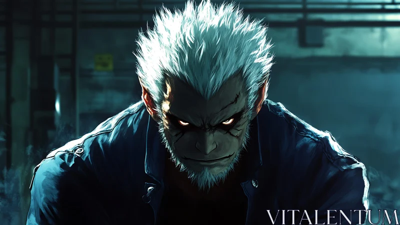 White‑haired beast leans from the shadows and dares the light