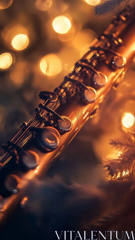 Golden flute drifts through candlelit bokeh constellations