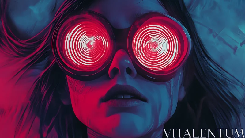 Neon spiral goggles ignite a trance-lit cyber dreamscape.