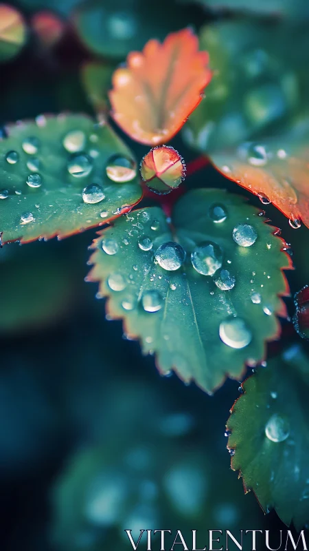 Tender garden leaves holding quiet morning raindrops.