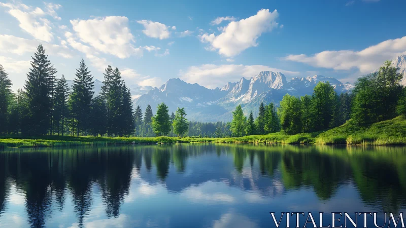 Morning calm settles over a mirror-still alpine forest lake