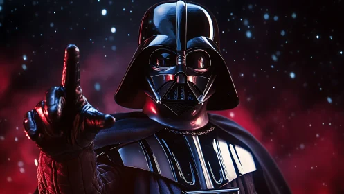 Helmeted sci‑fi figure in dark armor extending gloved hand.