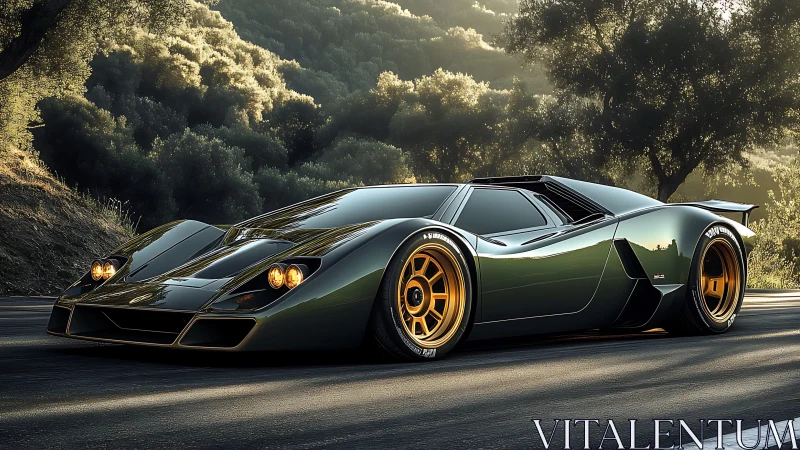 Low-slung aerodynamic hypercar with retro-futurist bodywork.