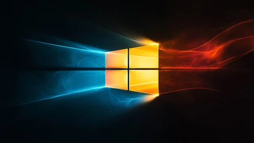 Bifurcated luminous window emblem with thermal color streams.