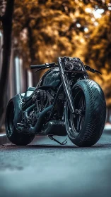 Custom black motorcycle waiting for an unforgettable city ride.