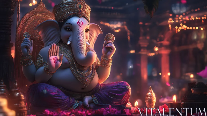 Gentle glow of Ganesha in a festival of soft candlelight.