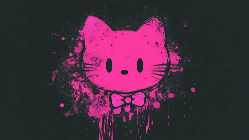 Neon pink cat icon rendered as asymmetric splatter graffiti