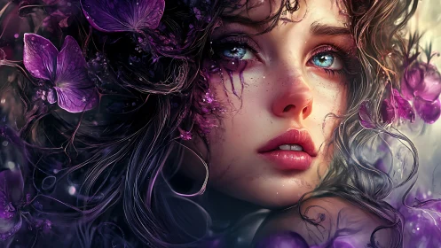 Violet blossoms cradle a starlit gaze in quiet wonder