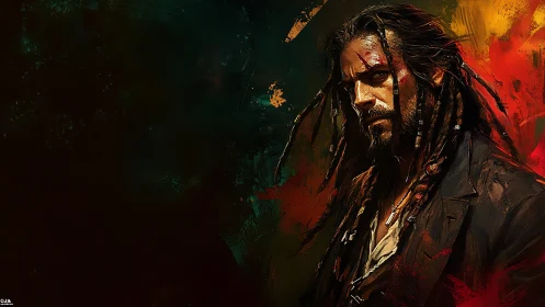 Storm-eyed wanderer burns through jungle shadows and ember light