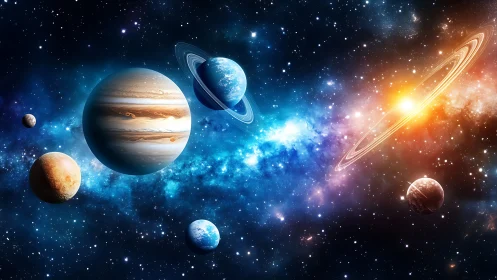 Dazzling planets drift together in a glowing cosmic daydream