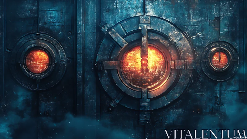 Star-forged portals glowing in a misty industrial wall.