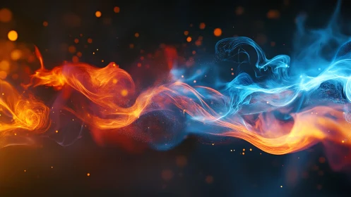 Fire and ice collision: Opposing energy forces blend in ethereal chaos.