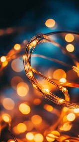 Warm golden fairy lights with blurred blue background.