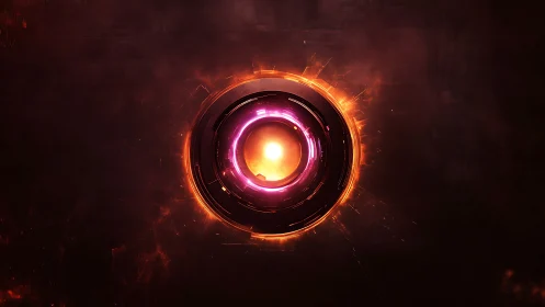 Cybernetic energy core with glowing concentric rings.