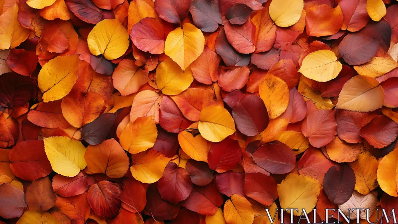 Overhead view of overlapping multicolored autumn leaves.