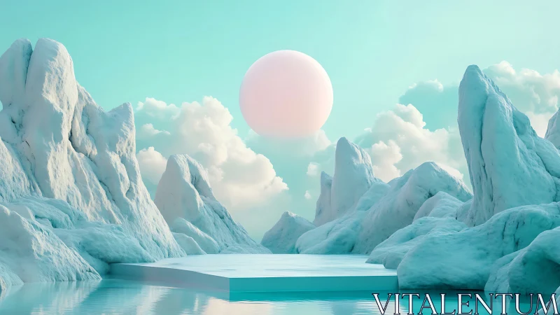 Dreamy pastel ice lagoon under a quiet rising sun.