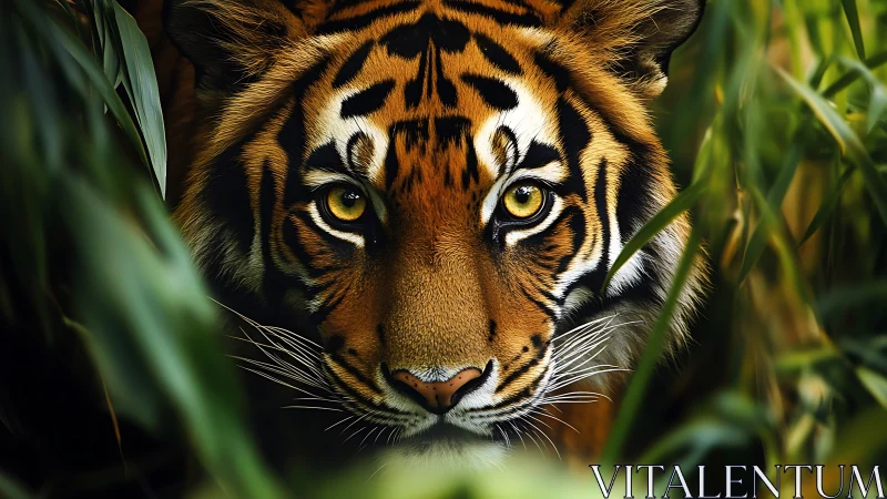 Jungle-eyed tiger watches the world through emerald shadows.