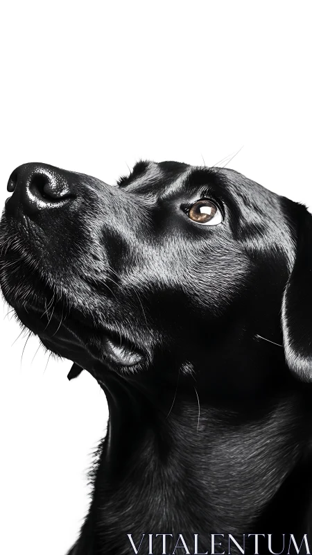 Black Labrador retriever profile on white background, close view.