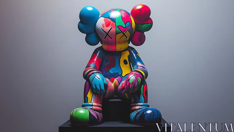 Polychrome vinyl figure on plinth with saturated drip patterns