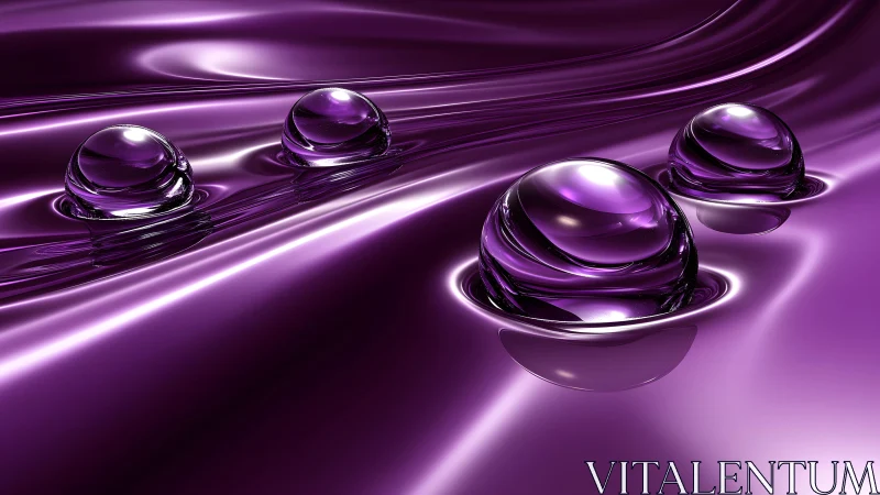 Chromed violet orbs resting on fluid reflective waves
