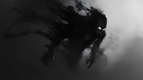 Voidborn shadow fiend drifting through fractured moonlit fog.