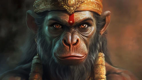 Regal monkey warrior gazes forward with calm, fiery strength