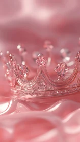 Translucent pink crystal crown resting on glossy fabric