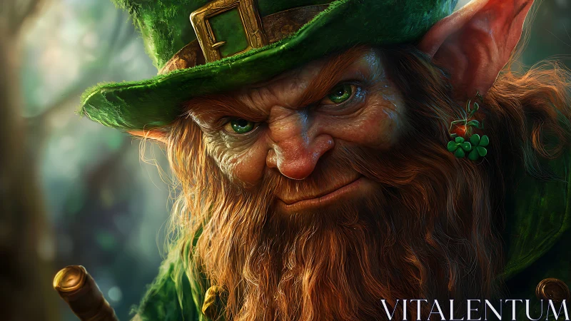 Mischievous leprechaun portrait glows with emerald intensity.