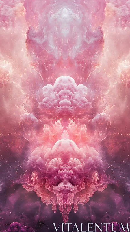 Symmetrical pink nebula-like cloud formation in vertical frame.
