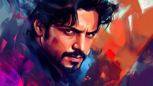 Bold portrait of a thoughtful man in luminous warm colors.