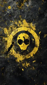 Grungy yellow skull insignia explodes across dark canvas.