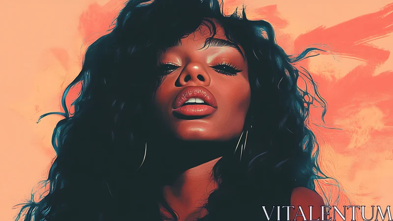 Bold digital portrait of woman with glossy lips and curls.