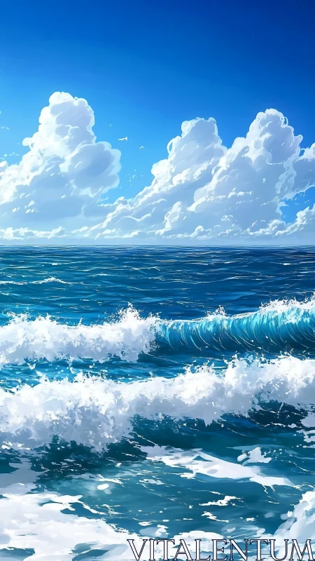 Dynamic deep-blue seascape with cumulus cloud formations