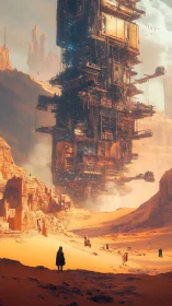 Monolithic floating megastructure dominates desert expanse