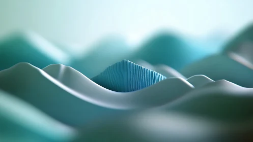 Blue abstract ridge among smooth teal wave forms.