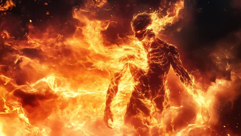 Fiery humanoid figure emerging from swirling flames.