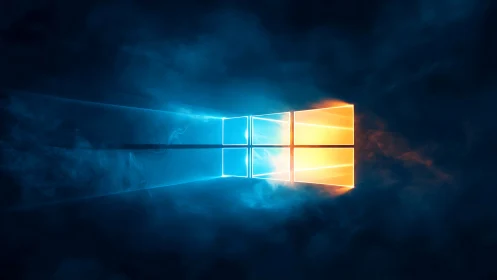 Windows-style glowing window logo emits blue and orange light