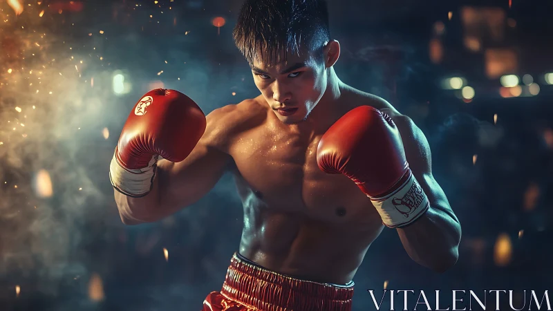 Boxer in Red Gloves Ready for Combat