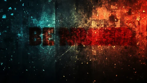 Textured digital artwork displays BE word in red band