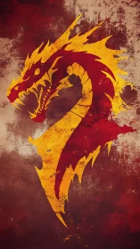 Digital painting dragon crest with distressed grunge texture.