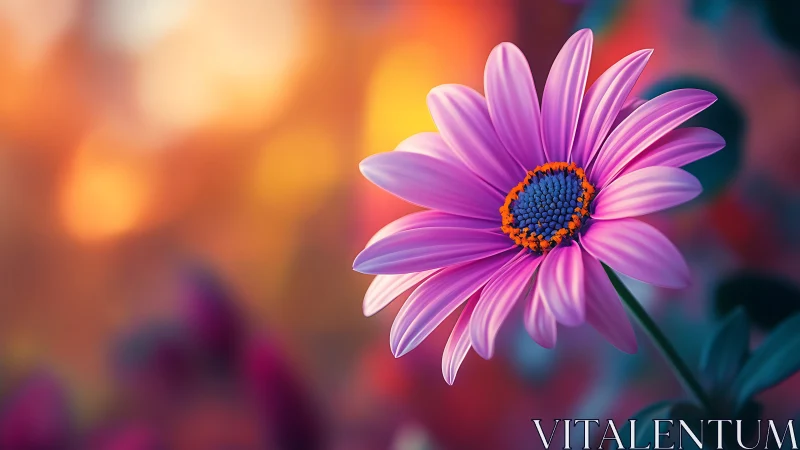 Vibrant Magenta Daisy Against Bokeh Background. Detailed Macro.