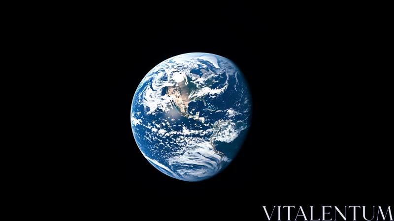 Earth from deep space with illuminated oceans and clouds.