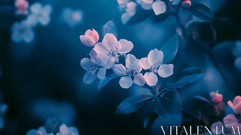 Delicate Pink Blossoms Glowing in Twilight.