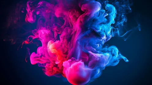 Neon smoke plumes swirl in vivid cyan and magenta contrast