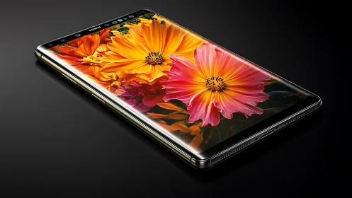Modern Smartphone Displays Vibrant Gerbera Flowers.
