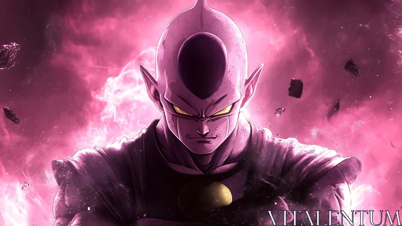 Pink-lit alien warrior stands in intense glowing energy field